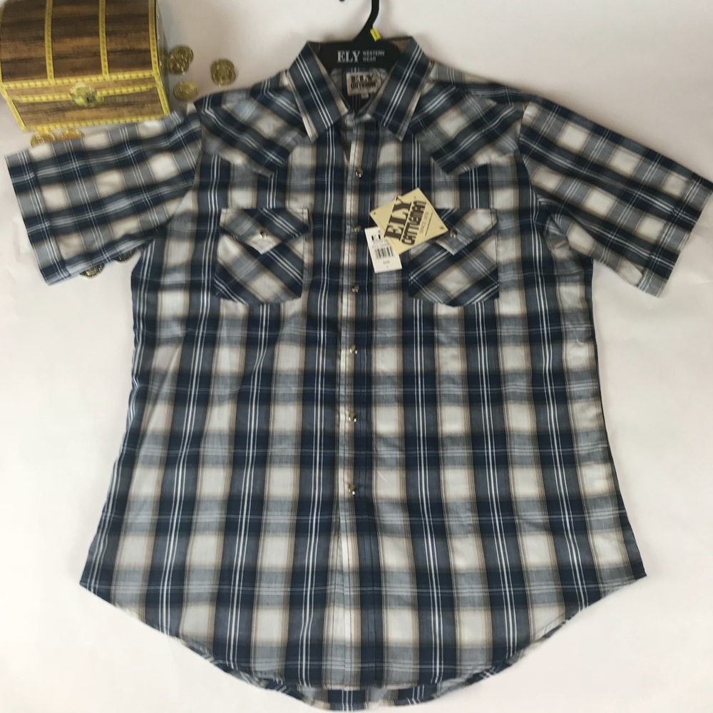 NWT Ely Cattleman Western Dobby Plaid Shirt